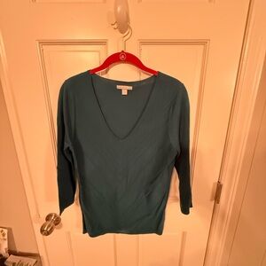 New York & Company Teal V-Neck Sweater